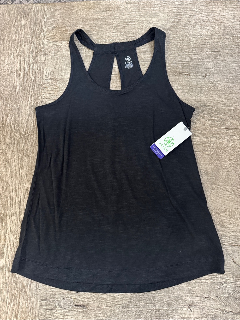 NWT GAIAM Peace Tank Black S Sleeveless Yoga Workout Active Top Black